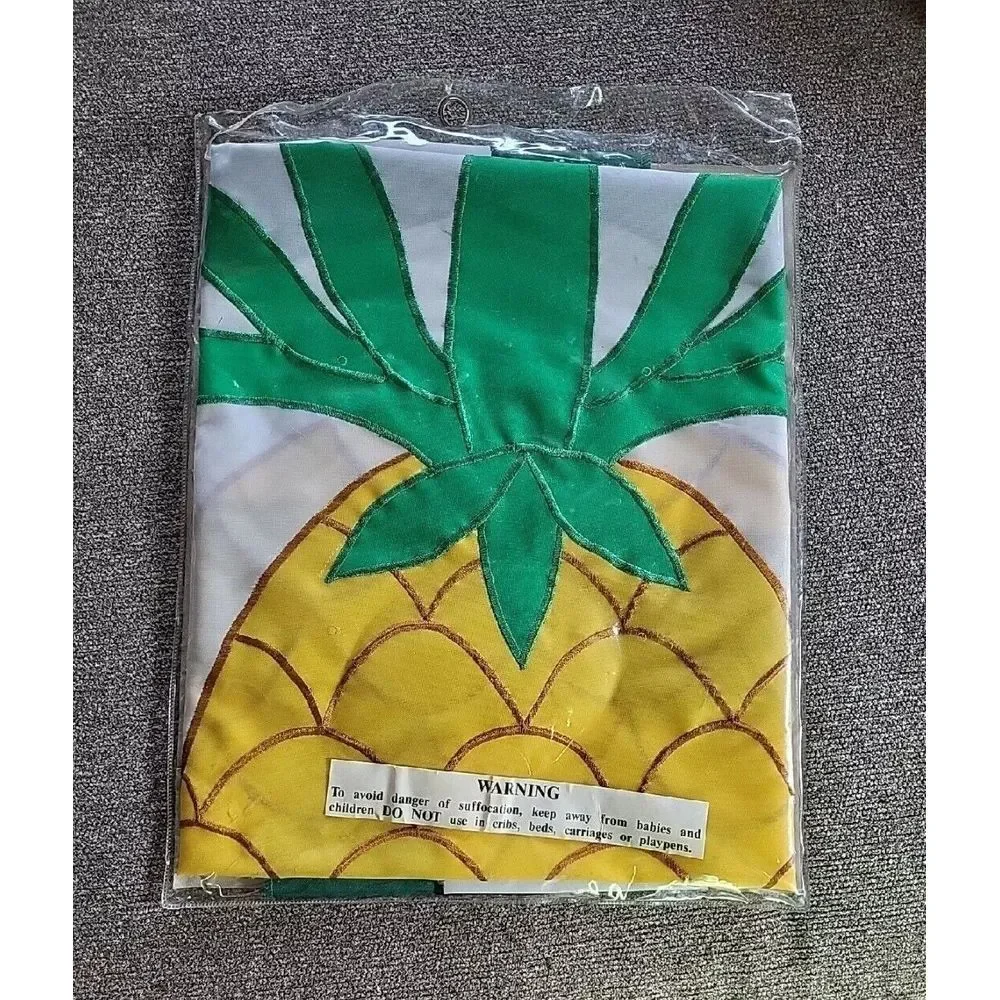 VTG Pineapple Garden Flag Tropical Four‎ Star Decorative 1994 Green Nylon 28x40